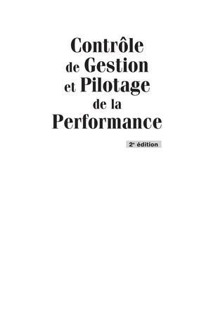 Contrôle De Gestion Et Pilotage De La Performanc