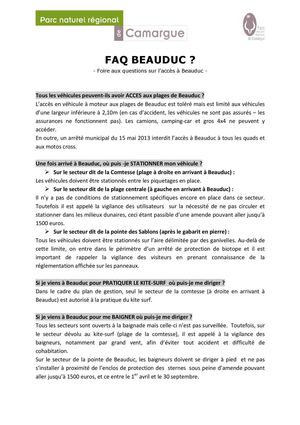 Foire aux questions sur l'accès à  Beauduc