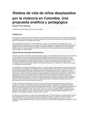 Relatos De Vida De Niños Desplazados Por La Violencia En Colombia