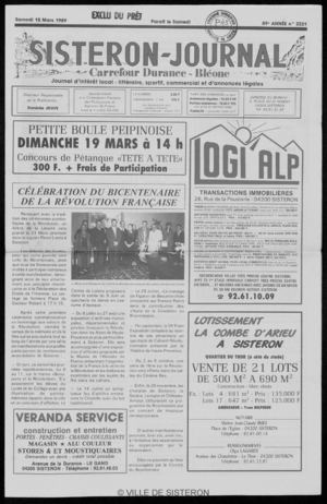 Le Sisteron Journal du 18/03/1989