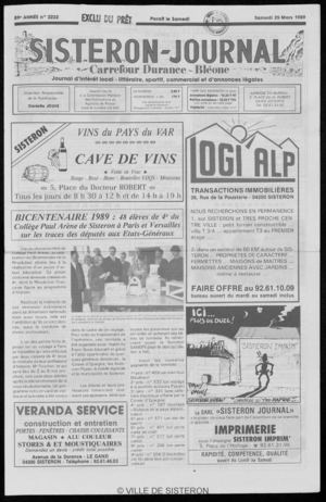 Le Sisteron Journal du 25/03/1989