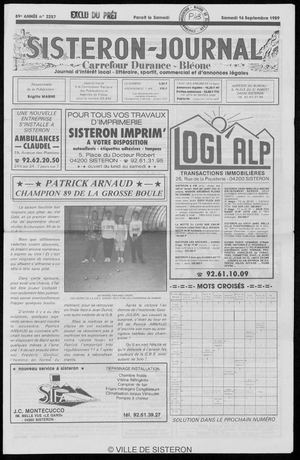 Le Sisteron Journal du 16/09/1989