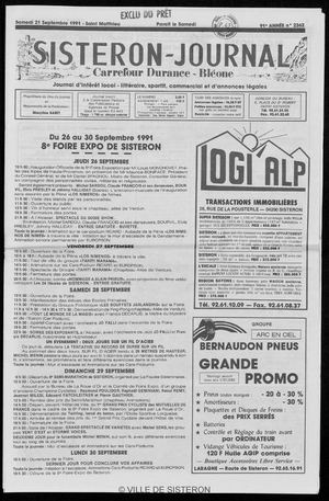 Le Sisteron Journal du 21/09/1991