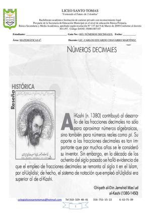 NÚMEROS DECIMALES 6 Tercer Corte