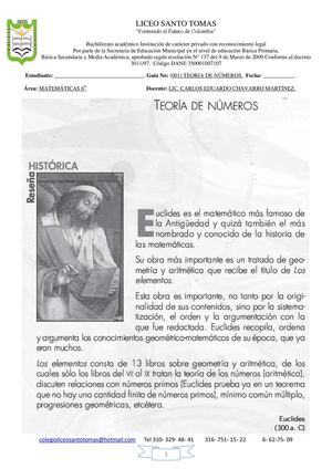 TEORIA DE NÚMEROS 6 Primer Corte