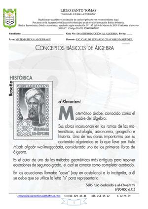 INTRODUCCIÓN AL ALGEBRA 8 Primer Corte