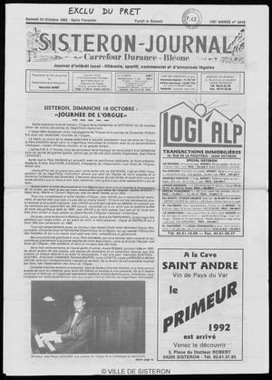 Le Sisteron Journal du 24/10/1992