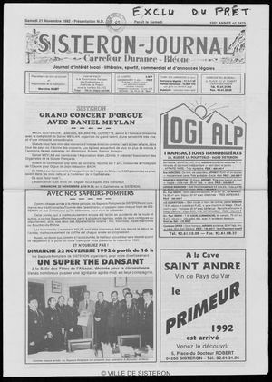 Le Sisteron Journal du 21/11/1992