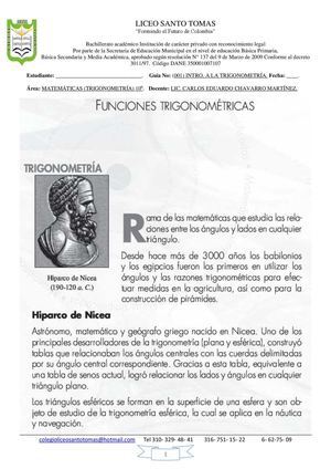 INTRODUCCIÓN A LA TRIGONOMETRÍA 10 Primer Corte