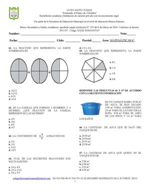 NÚMEROS FRACCIONARIOS 6 Segundo Periodo 2015