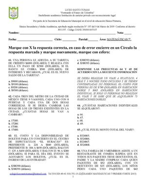 NÚMEROS ENTEROS 7 Primer Corte 2015