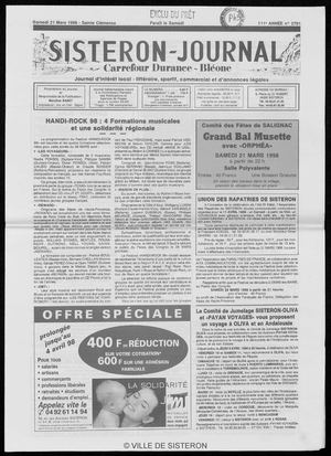 Le Sisteron Journal du 21/03/1998