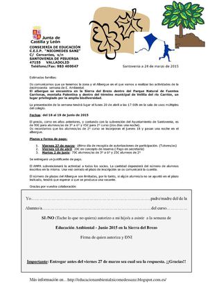 Carta Presentación Semana E. Ambiental 2015