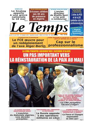 Le Temps d'Algérie Edition du Jeudi 14 Mai 2015