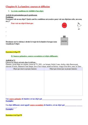 5e - Chapitre 8 Sources et diffusion de la lumière