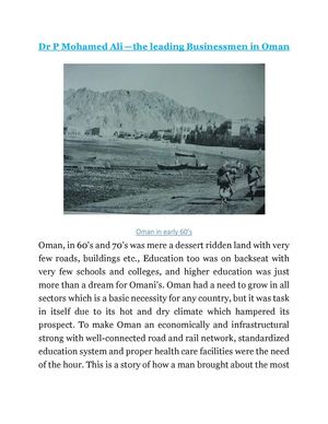 Dr P Mohamed Ali — The leading Businessmen in Oman