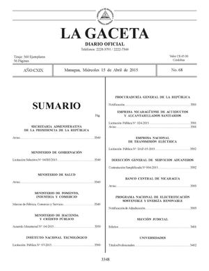 Gaceta No 68 Del Miercoles 15 de abril de 2015