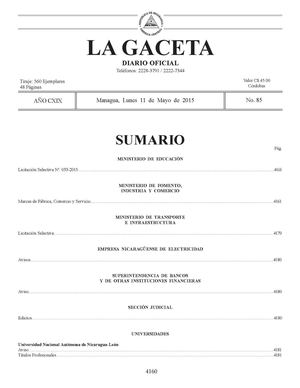 Gaceta No 85 De Lunes 11 De Mayo 2015
