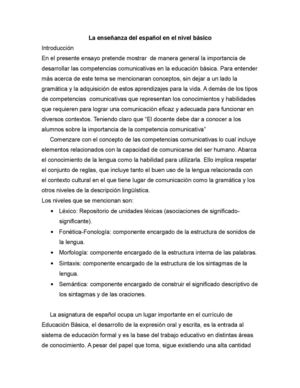 La Enseñanza Del Español En El Nivel Básico