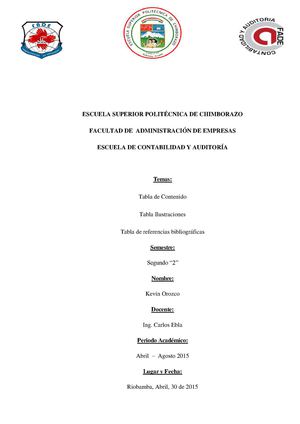 Tabla De Contenido, Tabla Ilustraciones Y Tabla De Referencias Bibliograficas