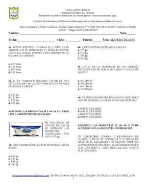 NÚMEROS DECIMALES 6 Tercer Corte 2015