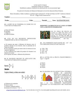 FACTORIZACIÓN 8 Tercer Corte 2015