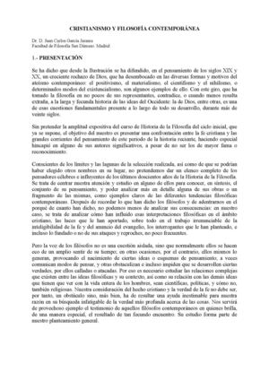 Cristianismo Y Filosofia Contemporanea Garcia Jarama
