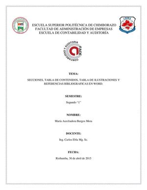 SECCIONES, TABLAS DE CONTENIDO, TABLAS DE ILUSTRACIONES Y REFERENCIAS BIBLIOG´RAFICAS