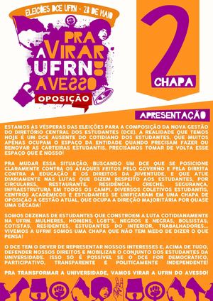 Carta Apresentação: Chapa 2, é pra virar a UFRN do avesso!
