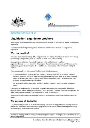 Liquidation A Guide For Creditors