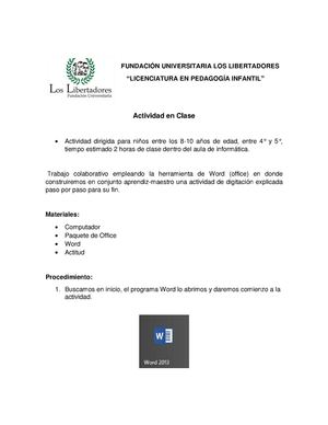 Guia Numero 2 Taller De Word Para Grados 4 Y 5 De Primaria