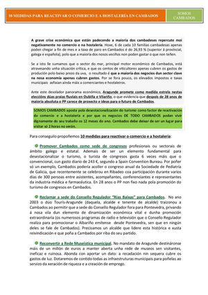 10 Medidas para reactivar o Comercio e Hostalería