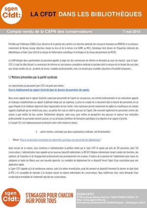 Compte-rendu de la CAPN des Conservateurs de Bibliothèques (7 mai 2015)
