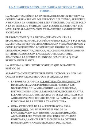 La Alfabetizacion