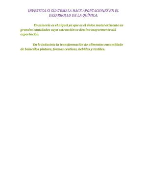 Investiga Si Guatemala Hace Aportaciones En El Desarrollo E La Quimíca