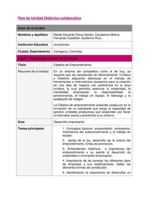 Plantilla Unidad Didactica De Emprendimiento Colaborativa