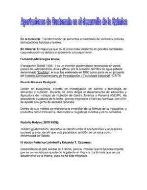 Aportaciones De Guatemala En El Desarrollo De La Quimica