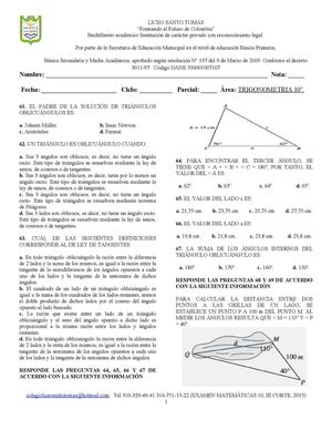 TRIÁNGULOS OBLICUÁNGULOS 10 Tercer Corte 2015