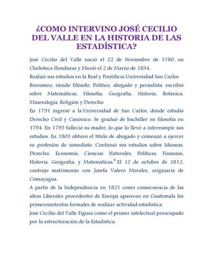 Como Intervino José Cecilio Del Valle En La Historia De La Estadistica