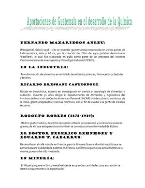 Aportaciones De Guatemala En El Desarrollo De La Quimica