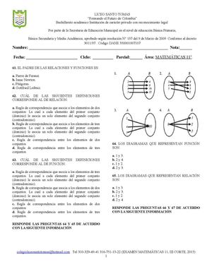 RELACIONES Y FUNCIONES 11 Tercer Corte 2015