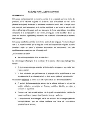 Madurez Para La Lecto Escritura
