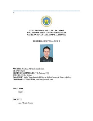 Universidad Central Del Ecuador Matematica 1 Ca1 1