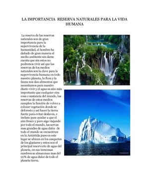 LA IMPORTANCIA  RESERVA NATURALES PARA LA VIDA HUMANA
