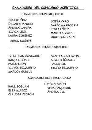 Ganadores del concurso de ACERTIJOS