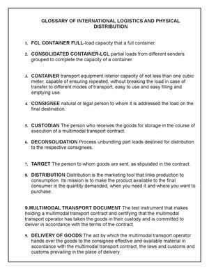 Glossary Of International Logistics And Physical Distribution