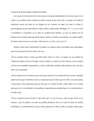 Causas De La Promiscuidad En Menores De Edad