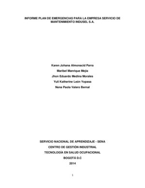 Informe Plan De Emergencias Servicio De Matenimiento Indusel S A Listo