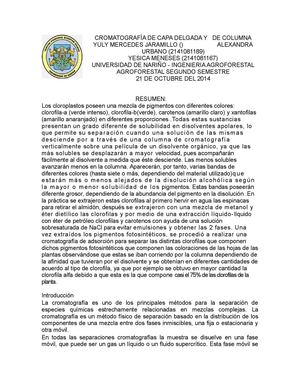 Cromatografía De Capa Delgada Y De Columna