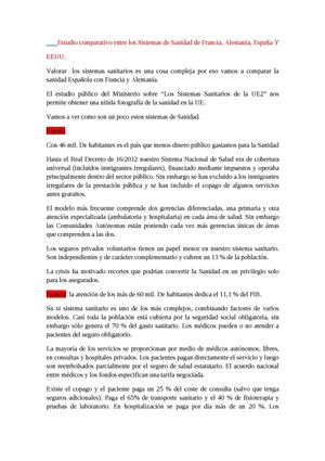 Estudio Comparativo Entre Los Sistemas De Sanidad De Francia